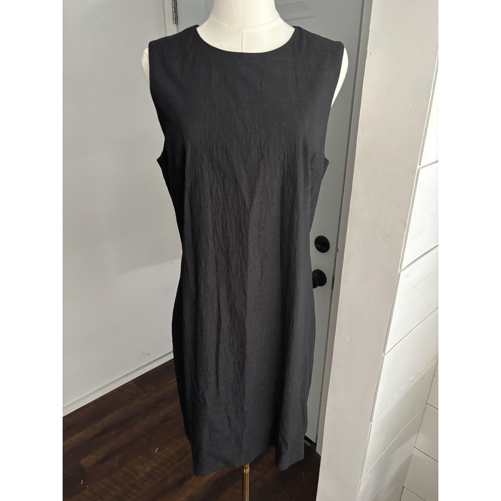 Theory Dress Womens 10 Gray Easy Shift Textured Sleeveless Knee Length Work